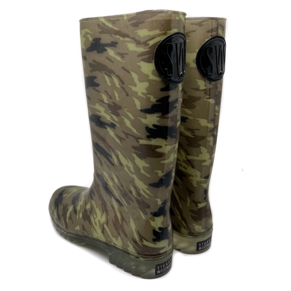 Stuart Weitzman Rain Boots Green Camo Rubber Storm Size Medium